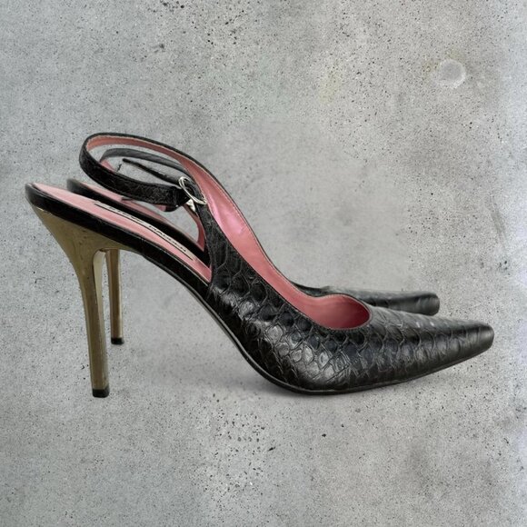 Black croc embossed sling back pumps - Picture 4 of 8